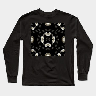 Black and White Geometric Fashion Print inspired by Beadwork Long Sleeve T-Shirt